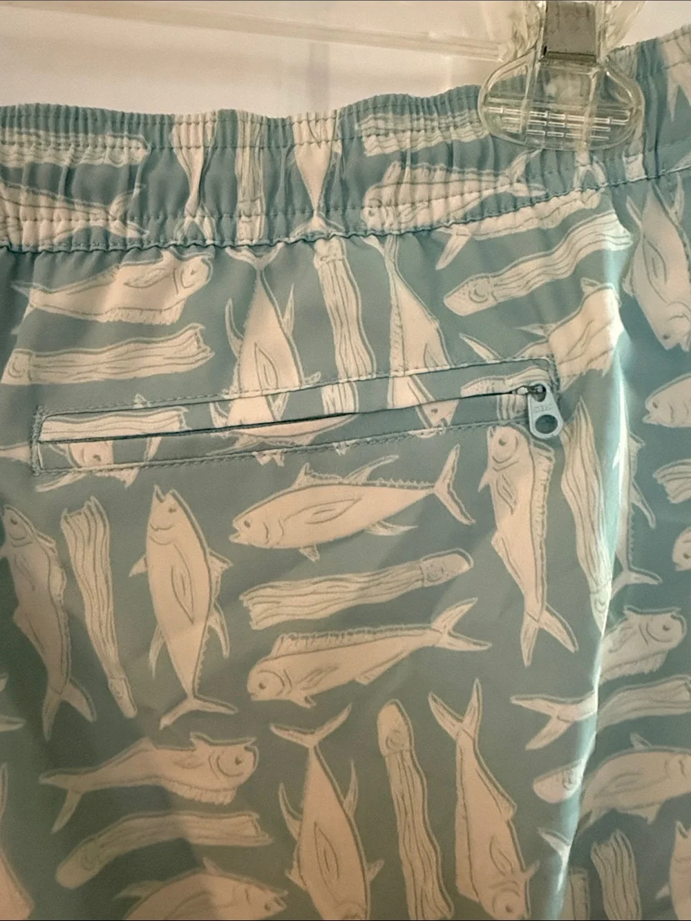 AFTCO Light Blue & White Fish Print Kids Swim Trunks youth XL